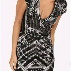 Express Black and Silver Sequin Mini Dress - Size M
